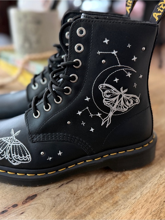Dr. Martens Shoes - Dr. Martens Black Embroidered Moth Combat Boots
